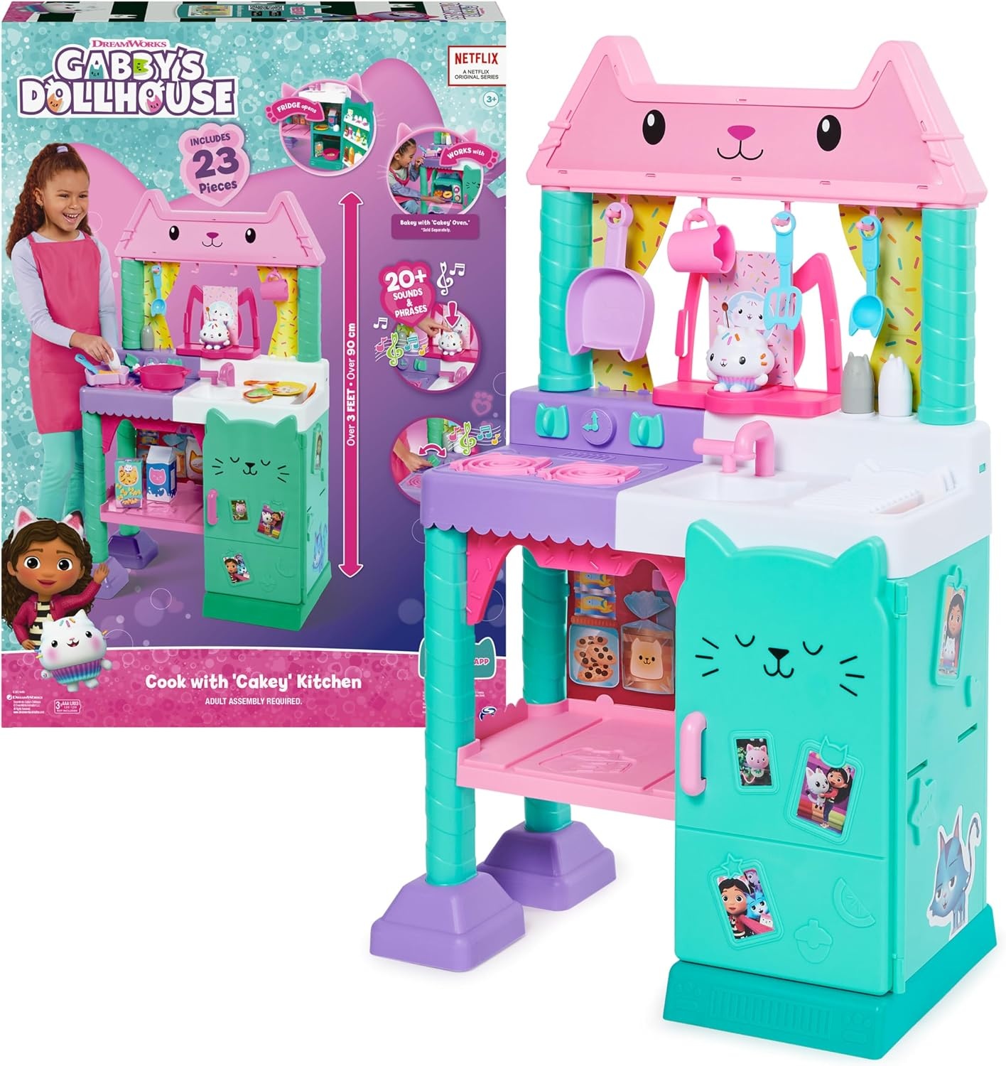 Gabby's Poppenhuis - Cakey-keukenset voor kinderen met keukenaccessoires speelgoedeten geluiden en muziek