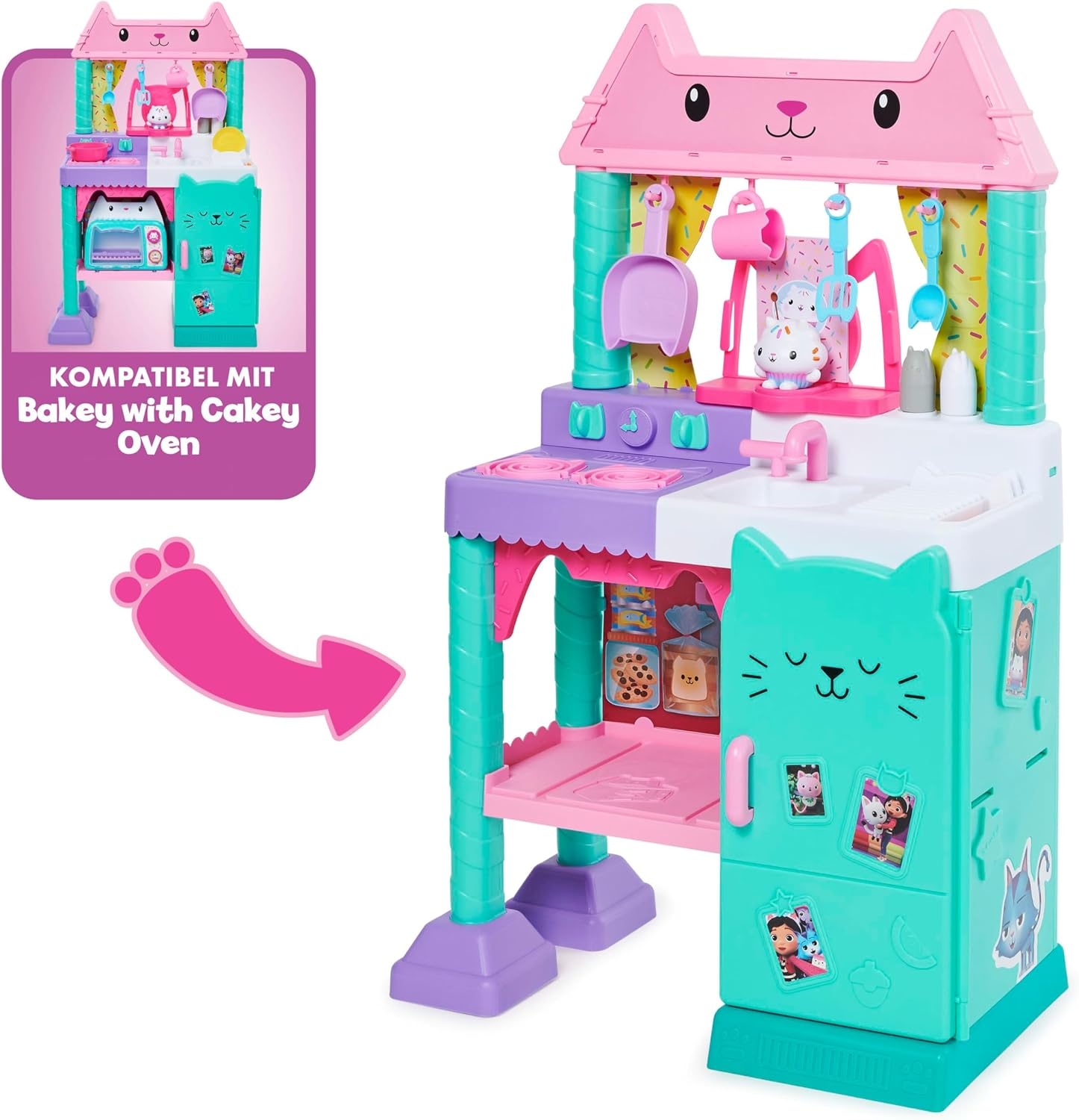 Gabby's Poppenhuis - Cakey-keukenset voor kinderen met keukenaccessoires speelgoedeten geluiden en muziek