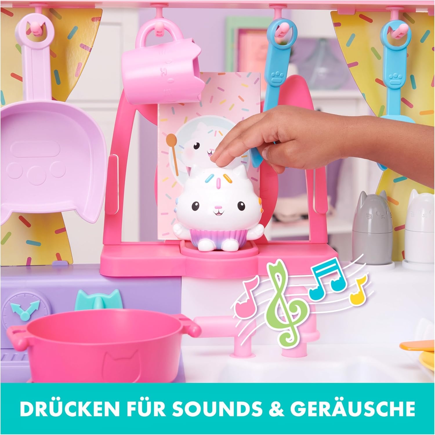 Gabby's Poppenhuis - Cakey-keukenset voor kinderen met keukenaccessoires speelgoedeten geluiden en muziek