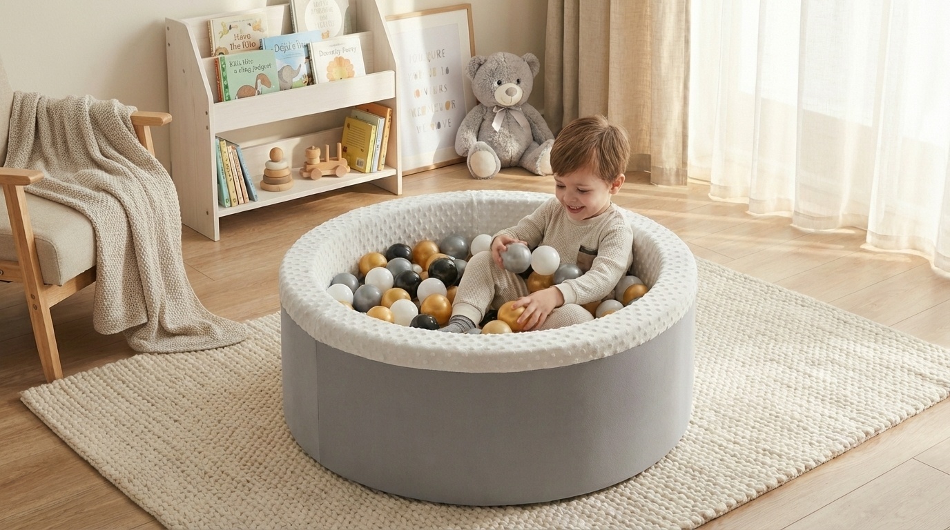 Ballenbad met 200 ballen - Wasbare hoes - 90x30 cm - Grijs / Wit