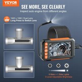 VEVOR Industriële endoscoopcamera met twee lenzen, 1080p, 8 + 1 lamp, waterdicht IP67, voor auto's en loodgieterswerken (5 m kabel en 32 GB kaart), 145 x 85 x 26 mm, 2000 mAh