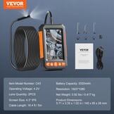 VEVOR Industriële endoscoopcamera met twee lenzen, 1080p, 8 + 1 lamp, waterdicht IP67, voor auto's en loodgieterswerken (5 m kabel en 32 GB kaart), 145 x 85 x 26 mm, 2000 mAh