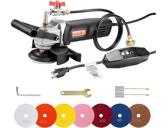 VEVOR Nat-polijstmachine, 800 W, betonpolijstmachine, 100 mm, 6 snelheden, verstelbaar, 7 polijstpads 1000-4000 omw/min, GFCI-schakelaar, voor marmer, steen, tegels