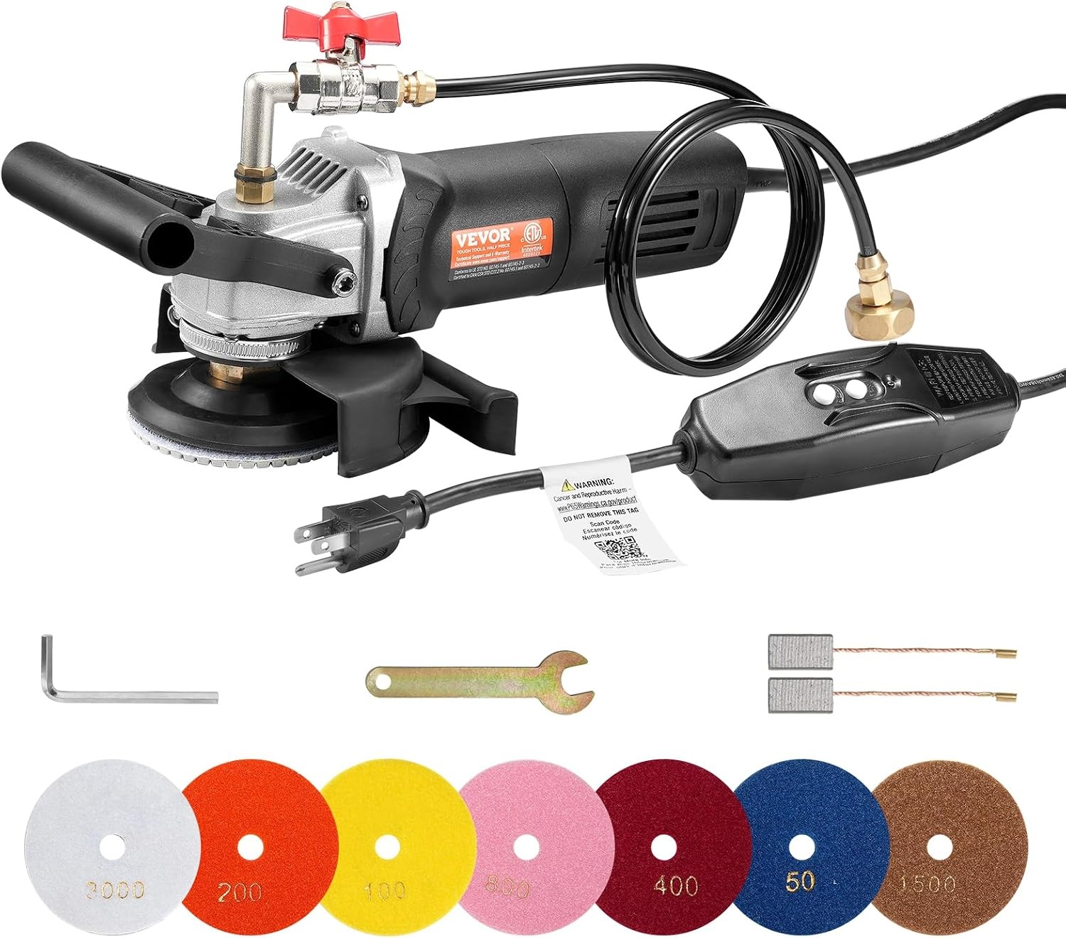 VEVOR Nat-polijstmachine, 800 W, betonpolijstmachine, 100 mm, 6 snelheden, verstelbaar, 7 polijstpads 1000-4000 omw/min, GFCI-schakelaar, voor marmer, steen, tegels