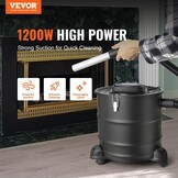 VEVOR Aszuiger met HEPA-filtersysteem, roetstofzuiger, haardzuiger, haardstofzuiger, voor grill-oven, metalen reservoir van 20 liter, 1200 W vermogen, 16 kPa zuigkracht