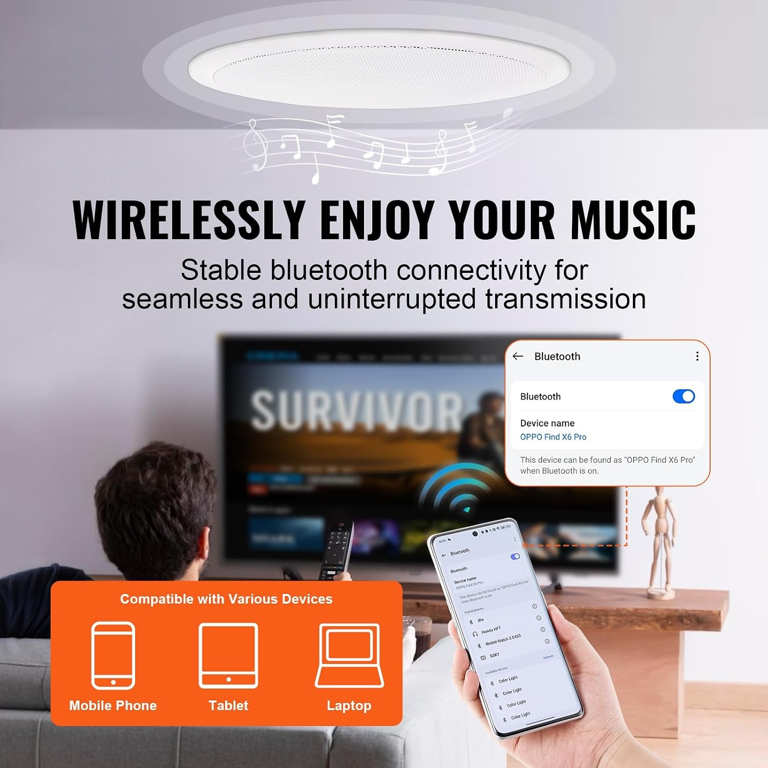 VEVOR 6,5 Inch Bluetooth Plafondluidspreker 150W - Wit