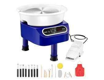VEVOR Elektrische pottenbakkersmachine, 250 mm, 350 W, met pedaal, touchscreen, LCD, mini-draaibank met 3 steunpoten, snelheidsbereik van 50-300 omw/min, voor keramische handwerk, blauw
