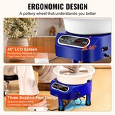 VEVOR Elektrische pottenbakkersmachine, 250 mm, 350 W, met pedaal, touchscreen, LCD, mini-draaibank met 3 steunpoten, snelheidsbereik van 50-300 omw/min, voor keramische handwerk, blauw