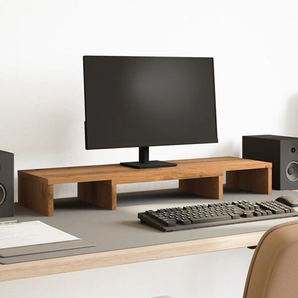 vidaXL Monitorstandaard verstelbaar 80x24x10,5cm hout artisanaal eiken