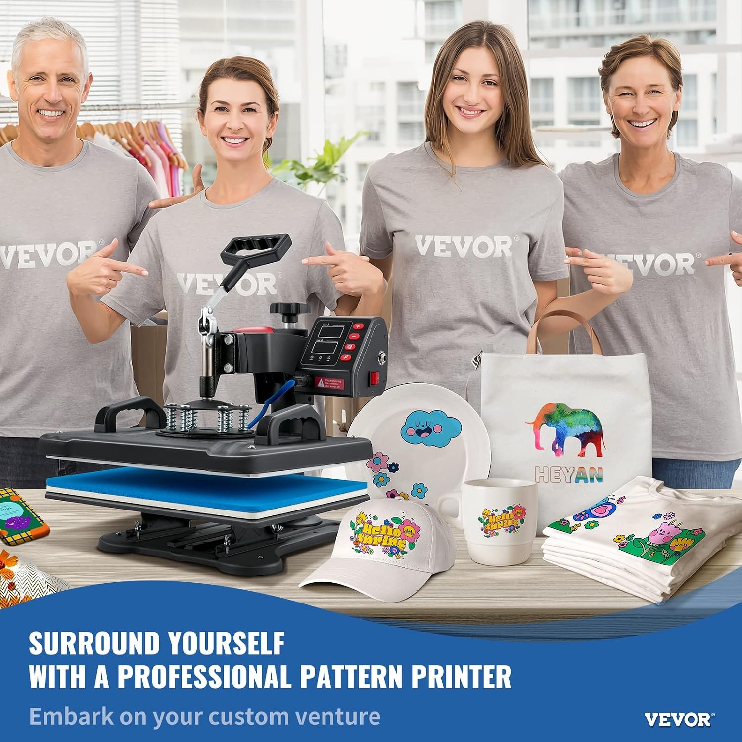 VEVOR 5 in 1 TLM13135 warmtedrukmachine, Blauw, Zwart, M