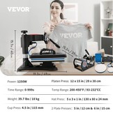 VEVOR 5 in 1 TLM13135 warmtedrukmachine, Blauw, Zwart, M