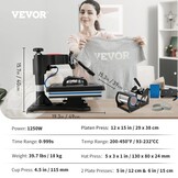 VEVOR 5 in 1 TLM13135 warmtedrukmachine, Blauw, Zwart, M