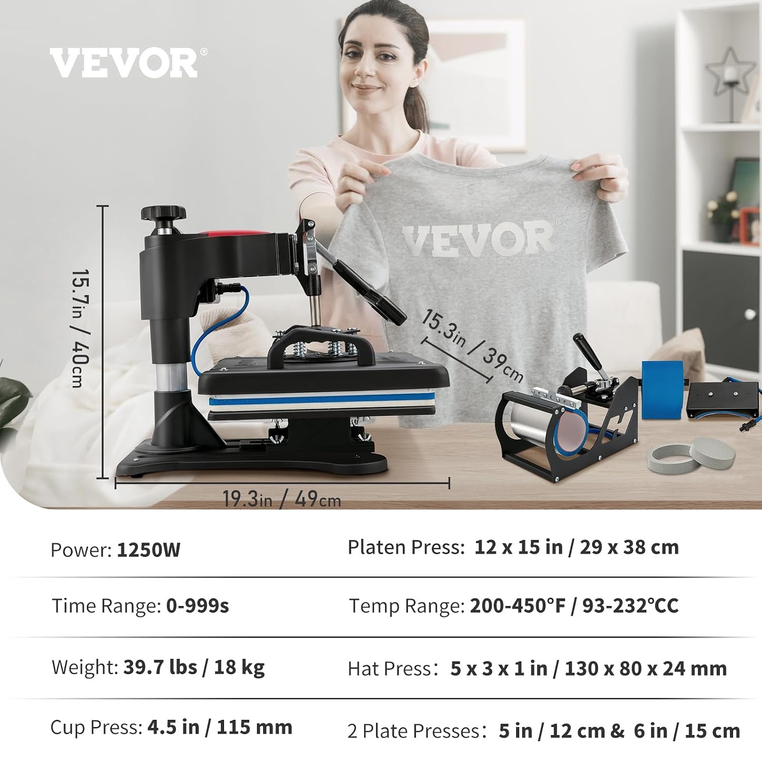 VEVOR 5 in 1 TLM13135 warmtedrukmachine, Blauw, Zwart, M