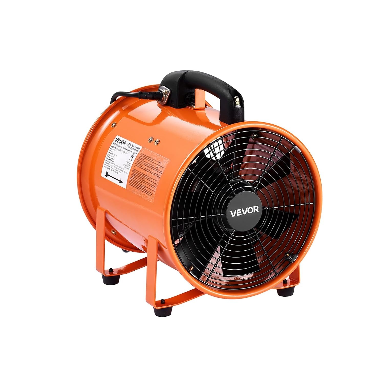 VEVOR Bouwventilator, 300 W AC-motor, bouwventilator, 2830 omw/min, 1720 CFM (2922 m3/h), axiale ventilator, 10 m slang, axiale ventilator, 79 dB, geluidsniveau, industriële ventilator, IP44
