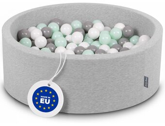 KiddyMoon Schuim Ballenbak Voor Kinderen Met Ballen Ø 7 Cm Gemaakt In EU, Lichtgrijs:Wit-Grijs-Munt,90X30cm/200 Ballen