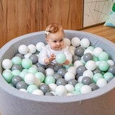 KiddyMoon Schuim Ballenbak Voor Kinderen Met Ballen Ø 7 Cm Gemaakt In EU, Lichtgrijs:Wit-Grijs-Munt,90X30cm/200 Ballen