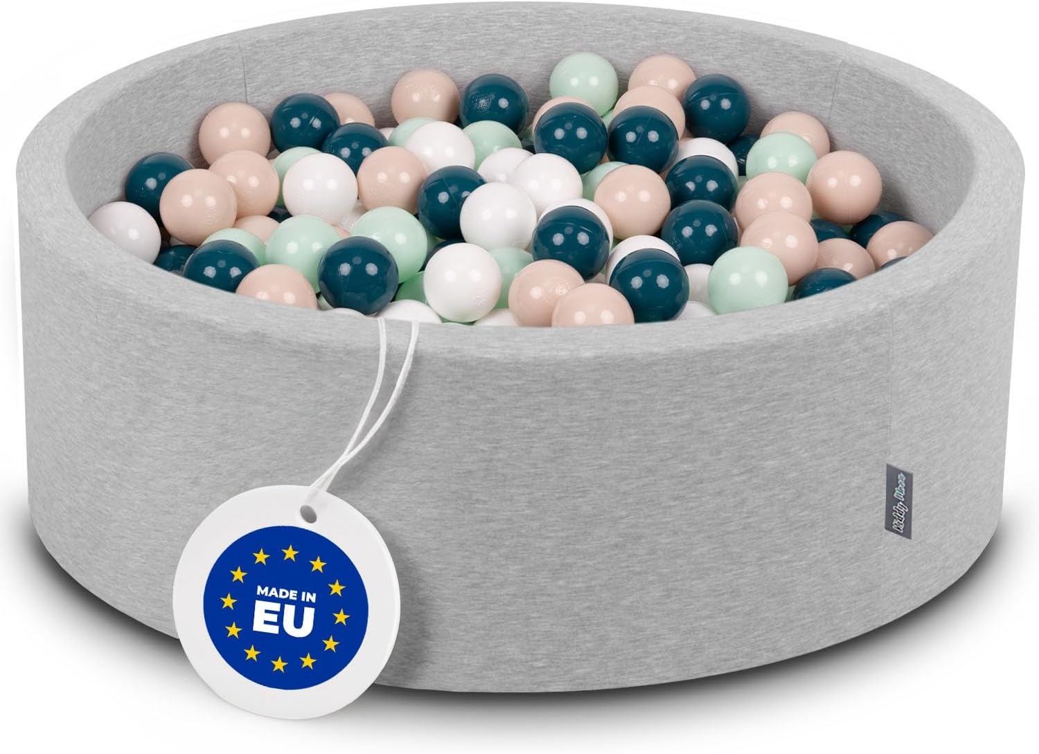 KiddyMoon Schuim Ballenbak Voor Kinderen Met Ballen Ø 7 Cm Gemaakt In EU, Lichtgrijs:Wit-Grijs-Munt,90X30cm/200 Ballen
