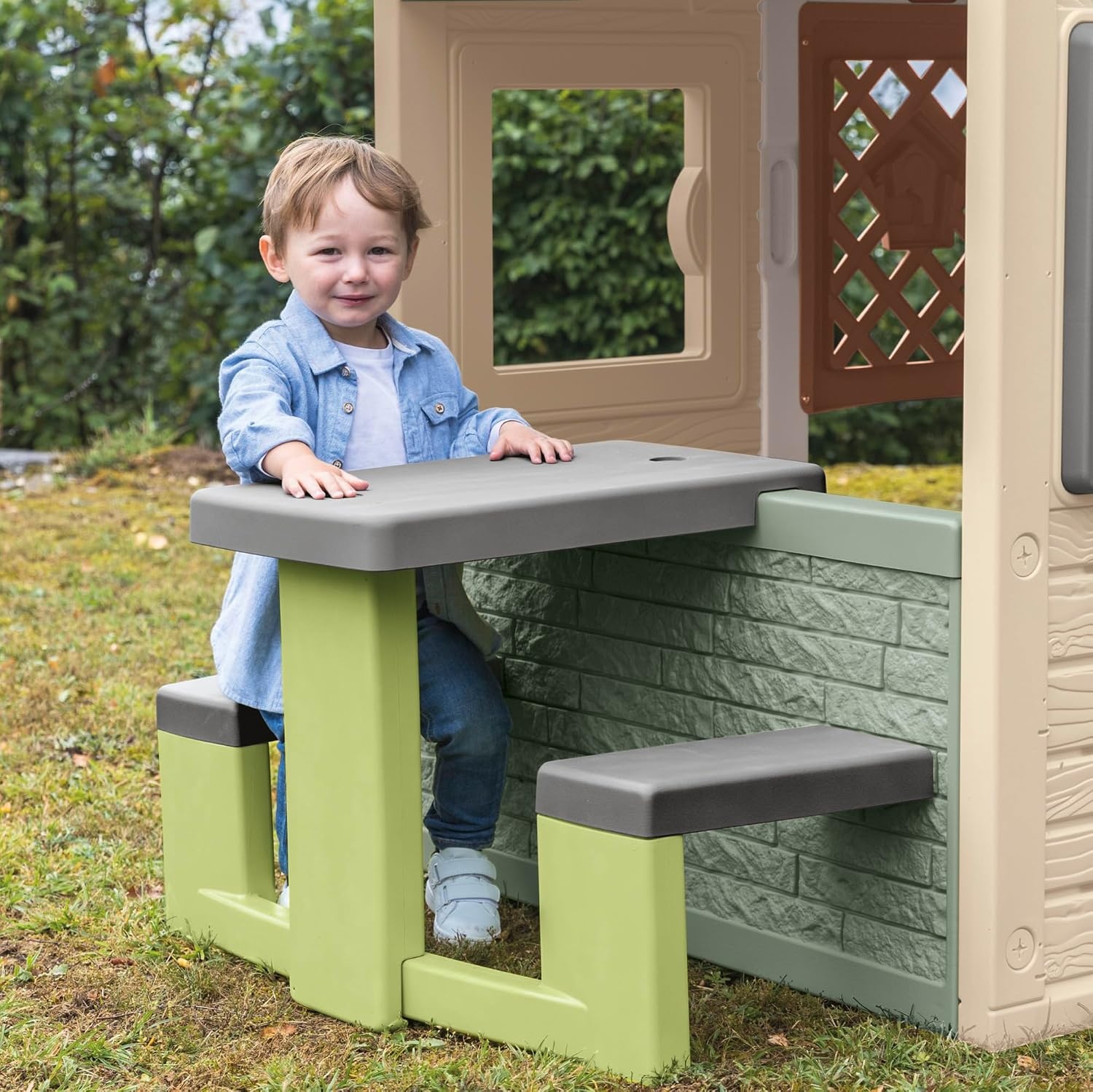 Smoby Life - Picknicktafel - 2 Bankjes - Geschikt voor veel huizen - Gerecycled materiaal - Vanaf 2 jaar - Gemaakt in Frankrijk
