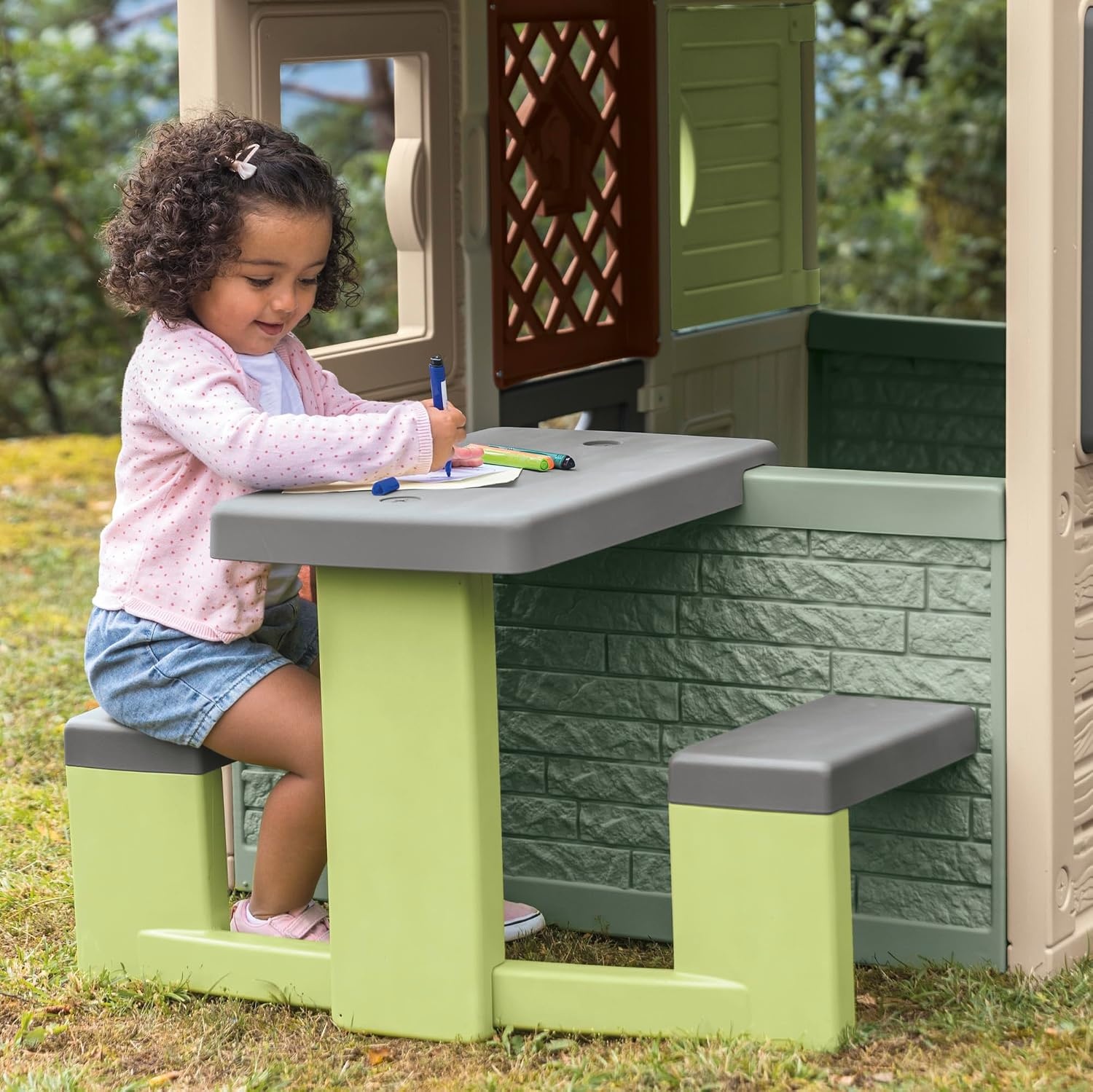 Smoby Life - Picknicktafel - 2 Bankjes - Geschikt voor veel huizen - Gerecycled materiaal - Vanaf 2 jaar - Gemaakt in Frankrijk