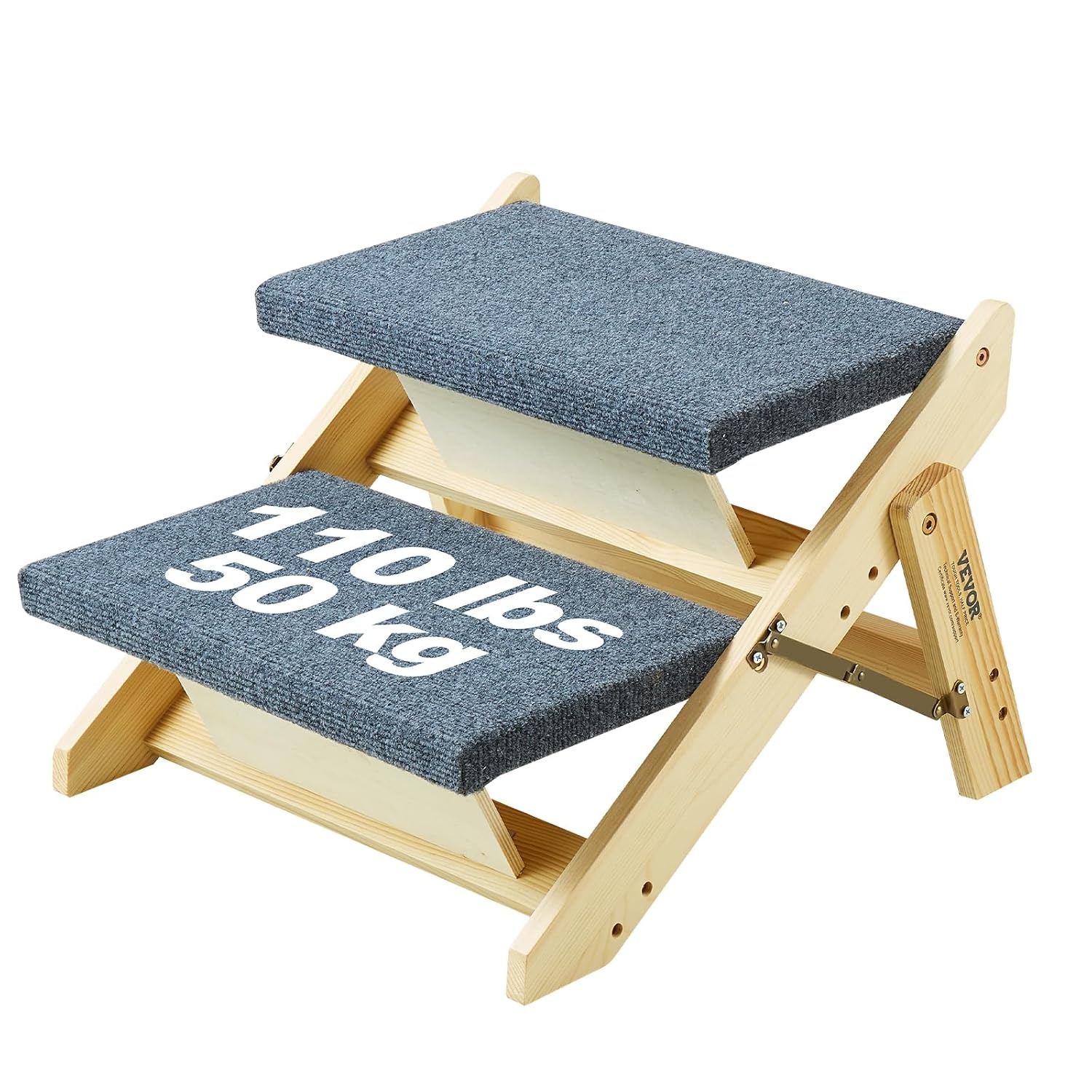 VEVOR Houten trap/huisdiertrap, 2-in-1 opvouwbare houten hondentrap voor bedden, bank en auto, hondentrap en oprit met 2 treden voor kleine, middelgrote en grote huisdieren, tot 49 kg
