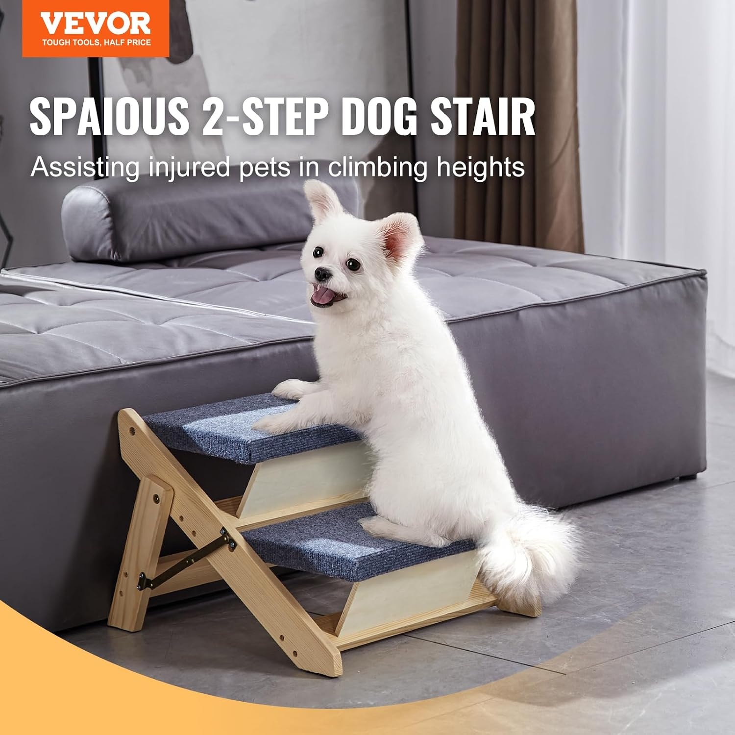 VEVOR Houten trap/huisdiertrap, 2-in-1 opvouwbare houten hondentrap voor bedden, bank en auto, hondentrap en oprit met 2 treden voor kleine, middelgrote en grote huisdieren, tot 49 kg
