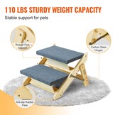 VEVOR Houten trap/huisdiertrap, 2-in-1 opvouwbare houten hondentrap voor bedden, bank en auto, hondentrap en oprit met 2 treden voor kleine, middelgrote en grote huisdieren, tot 49 kg