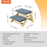 VEVOR Houten trap/huisdiertrap, 2-in-1 opvouwbare houten hondentrap voor bedden, bank en auto, hondentrap en oprit met 2 treden voor kleine, middelgrote en grote huisdieren, tot 49 kg