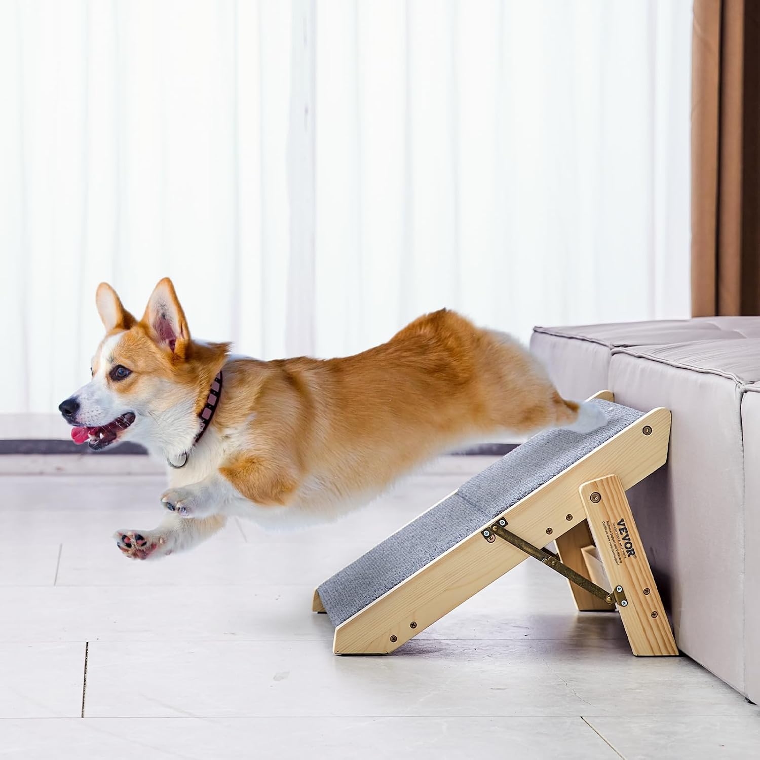 VEVOR Houten trap/huisdiertrap, 2-in-1 opvouwbare houten hondentrap voor bedden, bank en auto, hondentrap en oprit met 2 treden voor kleine, middelgrote en grote huisdieren, tot 49 kg