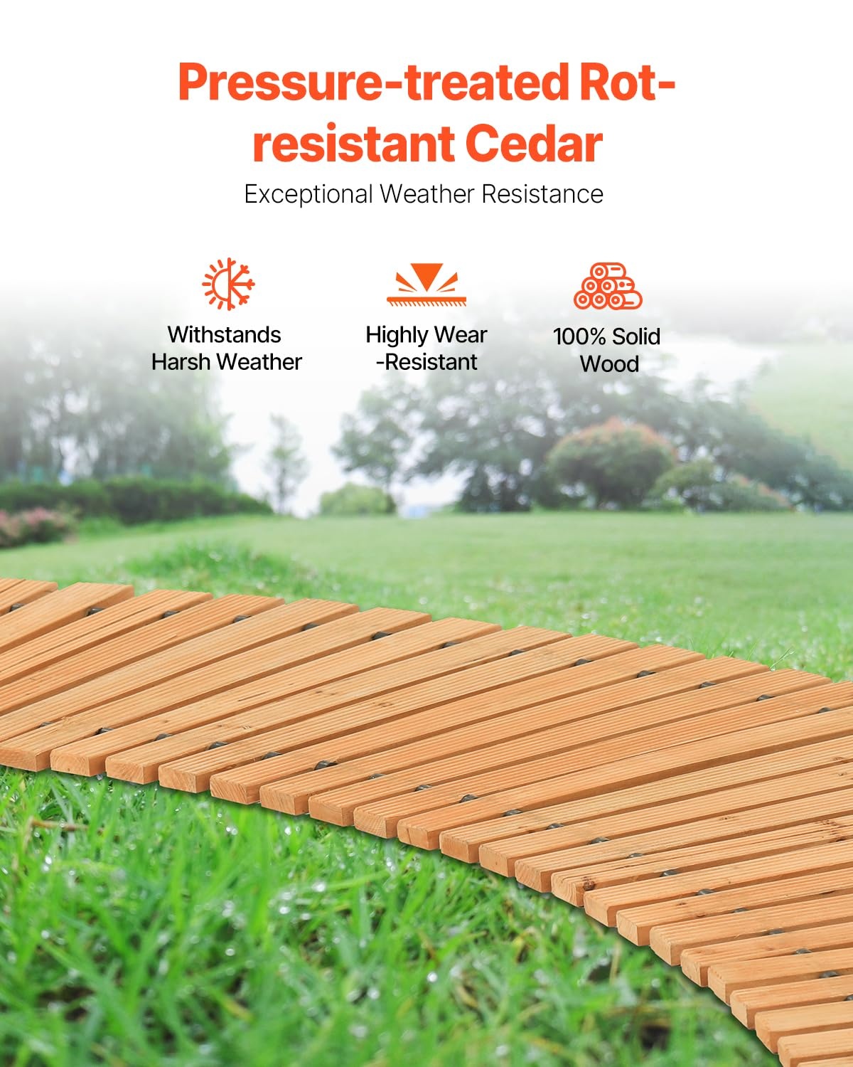 VEVOR Rolbaar Tuinpad van Cederhout - 218 x 43 cm - Bruin