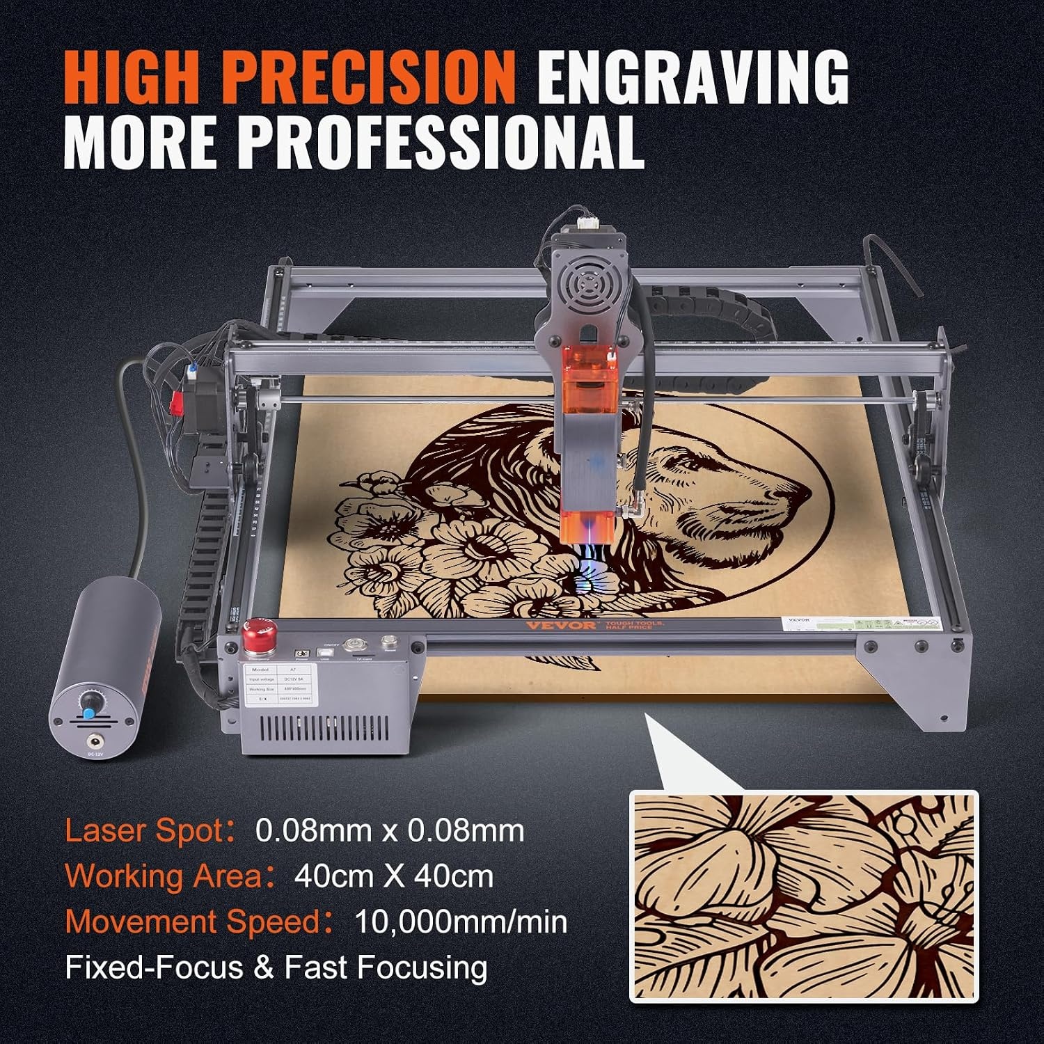 VEVOR 10W Laser Graveermachine - 40x40cm Graveergebied - Grijze Laser Cutter