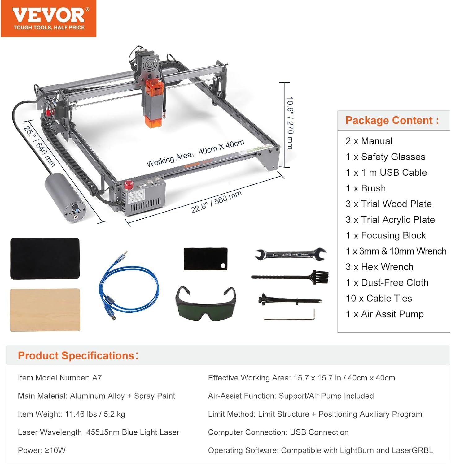 VEVOR 10W Laser Graveermachine - 40x40cm Graveergebied - Grijze Laser Cutter