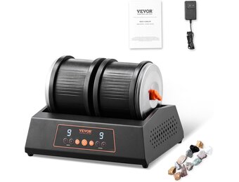 VEVOR Rock Tumbler Machine, 8 lbs Large Capacity Dual Barrels Rock Polishing Machine, 9 Speed Settings 9-Day Polishing Timer Stone Tumbler, Direct Drive Motor, 35dB Silent Rotary Polisher, Black