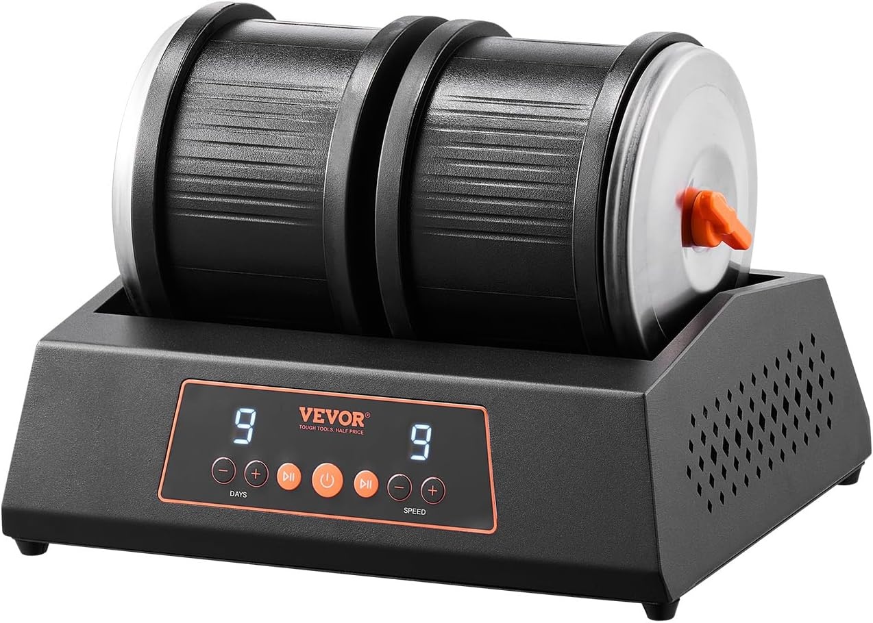 VEVOR Rock Tumbler Machine, 8 lbs Large Capacity Dual Barrels Rock Polishing Machine, 9 Speed Settings 9-Day Polishing Timer Stone Tumbler, Direct Drive Motor, 35dB Silent Rotary Polisher, Black
