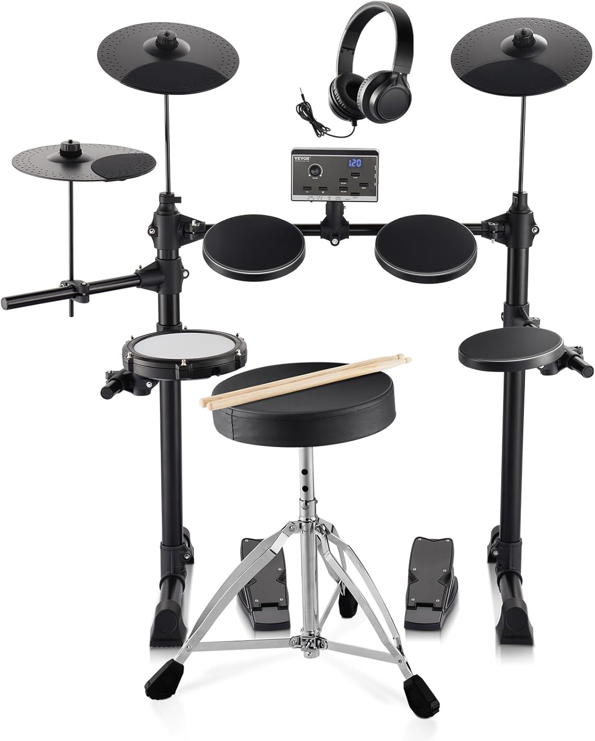 VEVOR Electronic Drum Set, 15 Electronic Drum Set, 150 Sounds, 65.5 mm, USB Midi Support, Cymbal, Bars, Headphones, for Beginners and Adults