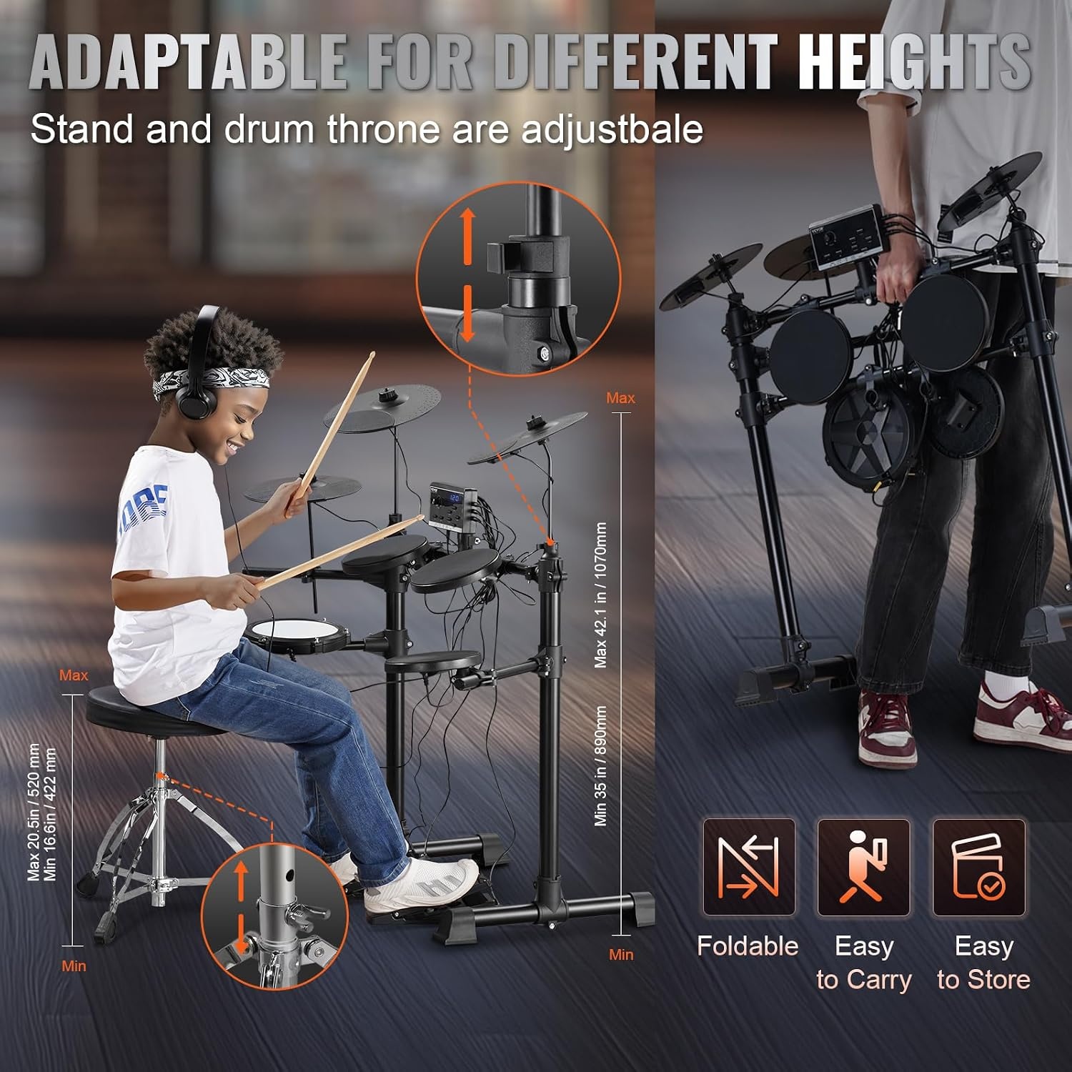 VEVOR Electronic Drum Set, 15 Electronic Drum Set, 150 Sounds, 65.5 mm, USB Midi Support, Cymbal, Bars, Headphones, for Beginners and Adults
