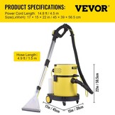 VEVOR Nat Droogstofzuiger 5.3 GaL 20L 4-in-1 1200 W Alleszuiger Gemaakt van Hoogwaardig PP-materiaal met Gebruiksvriendelijke Afstandsbediening en 5 Verschillende Borstels voor Thuis, Binnenplaats