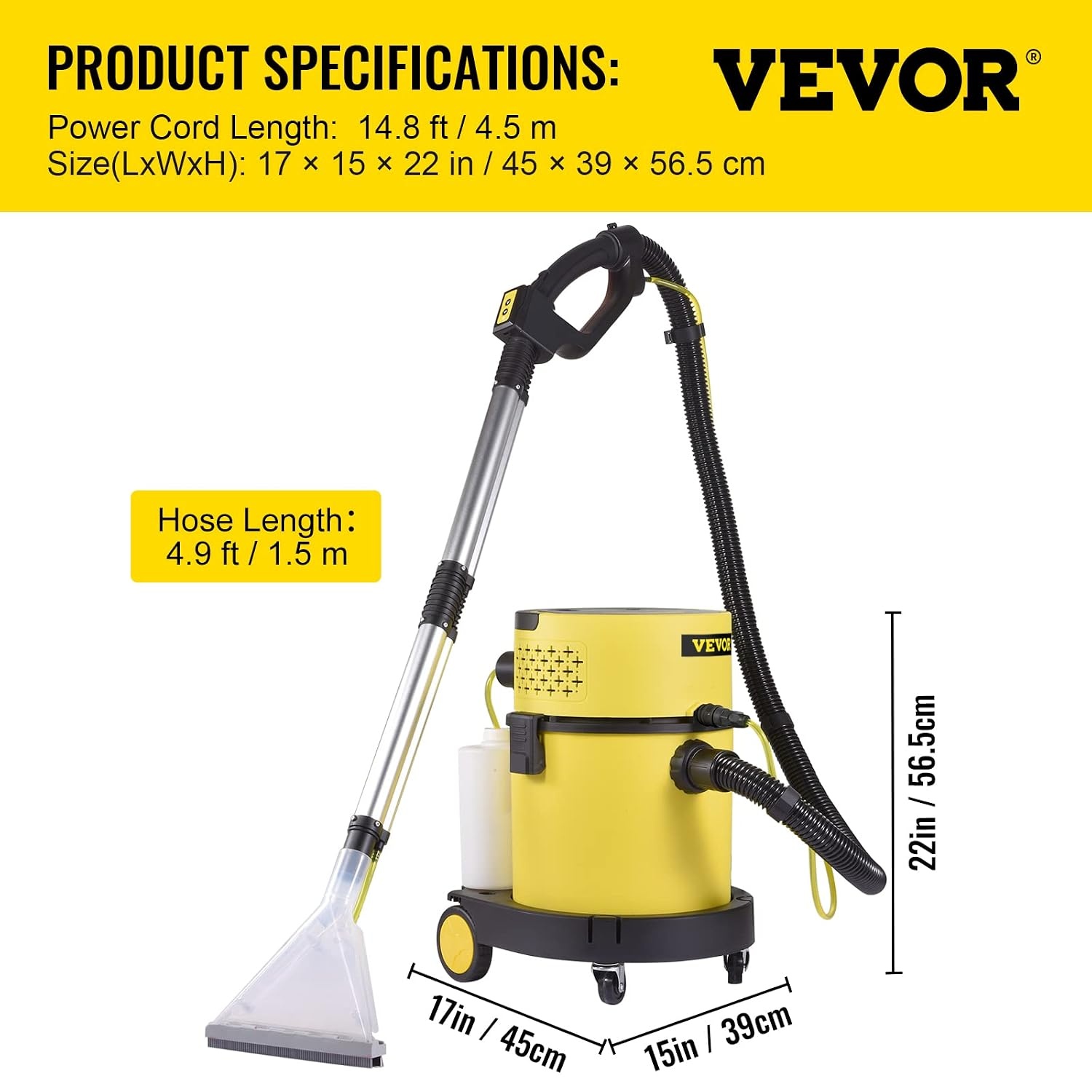 VEVOR Nat Droogstofzuiger 5.3 GaL 20L 4-in-1 1200 W Alleszuiger Gemaakt van Hoogwaardig PP-materiaal met Gebruiksvriendelijke Afstandsbediening en 5 Verschillende Borstels voor Thuis, Binnenplaats