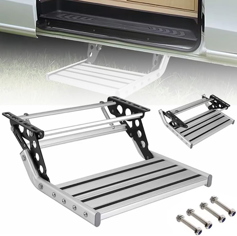 HEYOUTH Handmatige Camper Opstap – Intrekbaar Aluminium met Antislip, 200 kg, LED-verlichting