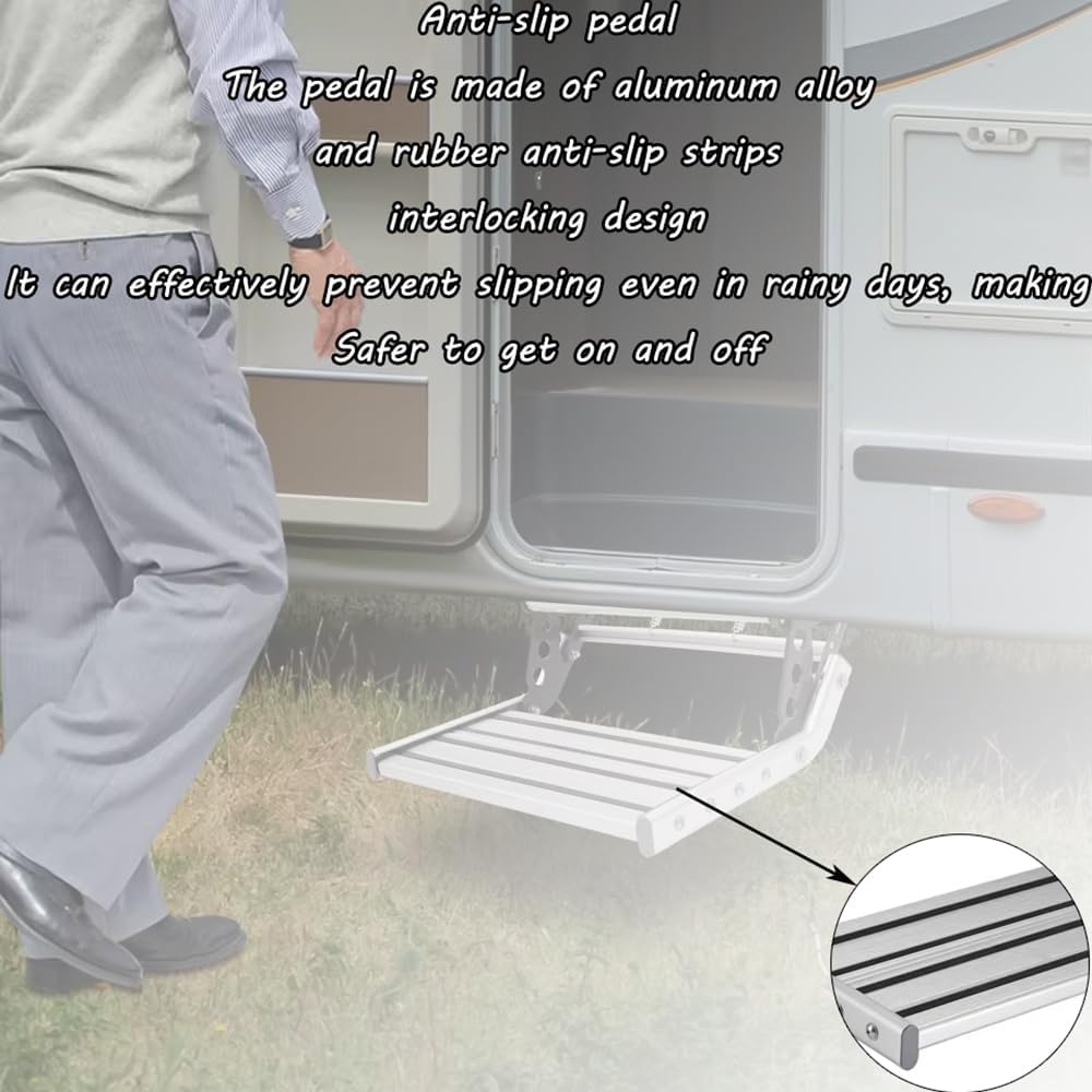 HEYOUTH Handmatige Camper Opstap – Intrekbaar Aluminium met Antislip, 200 kg, LED-verlichting