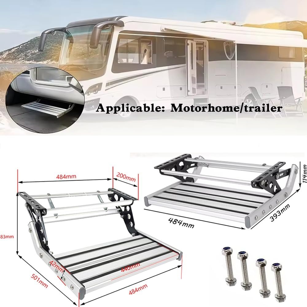 HEYOUTH Handmatige Camper Opstap – Intrekbaar Aluminium met Antislip, 200 kg, LED-verlichting