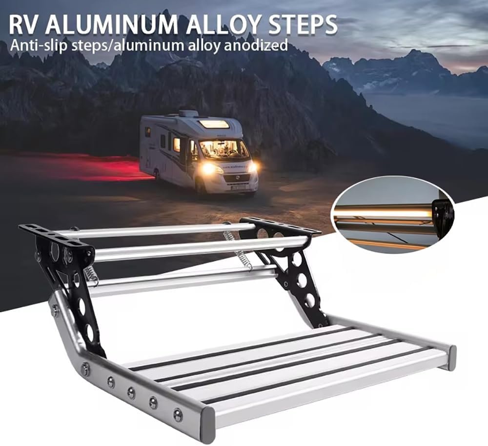HEYOUTH Handmatige Camper Opstap – Intrekbaar Aluminium met Antislip, 200 kg, LED-verlichting