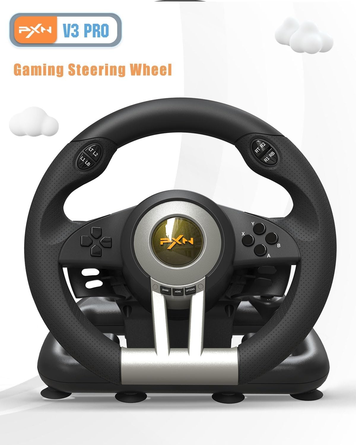 PXN V3 Pro Racing Stuurwiel met Pedalen - 180° Stuurhoek, Vibratie Feedback voor PS4, Xbox One, PC, Switch