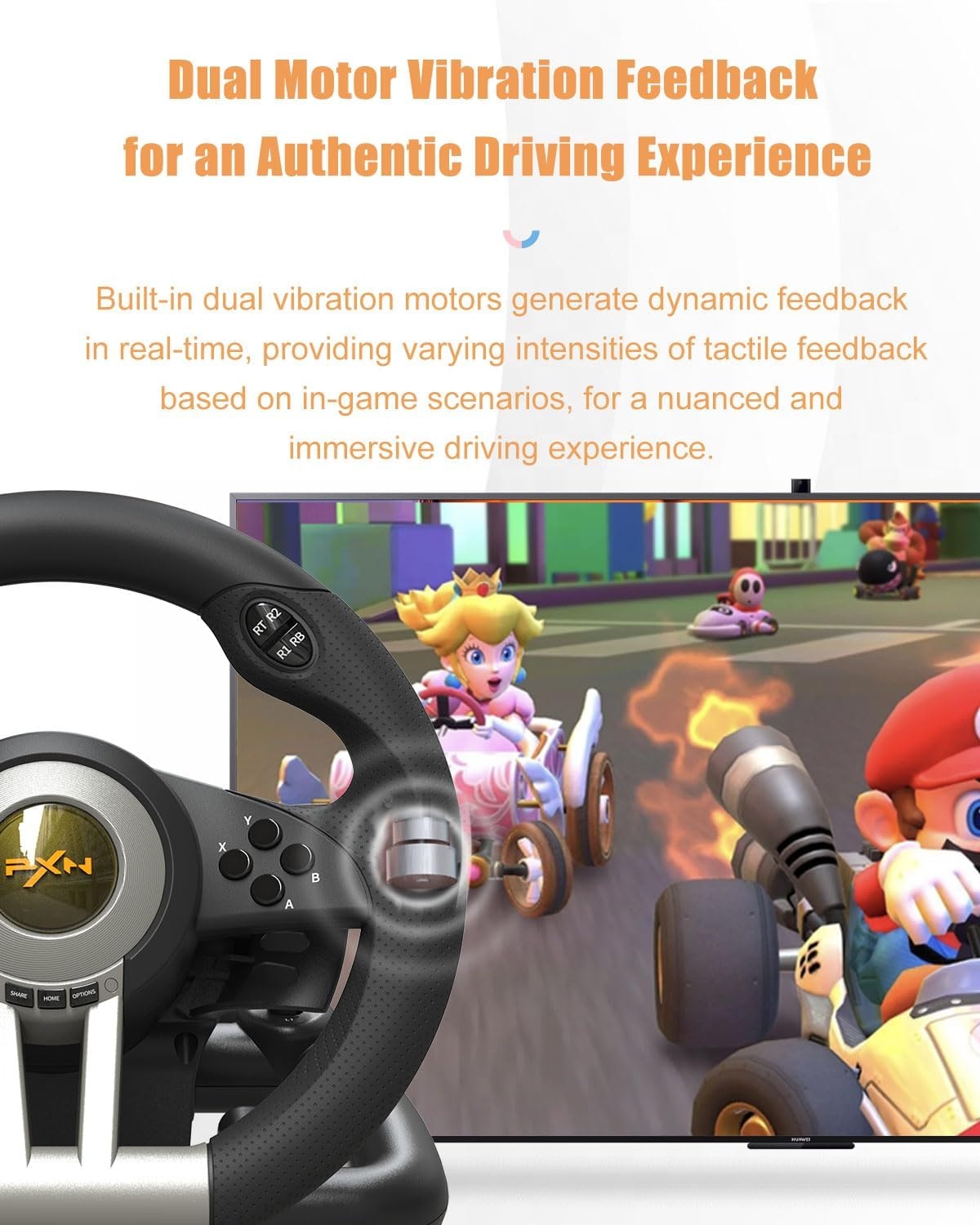 PXN V3 Pro Racing Stuurwiel met Pedalen - 180° Stuurhoek, Vibratie Feedback voor PS4, Xbox One, PC, Switch