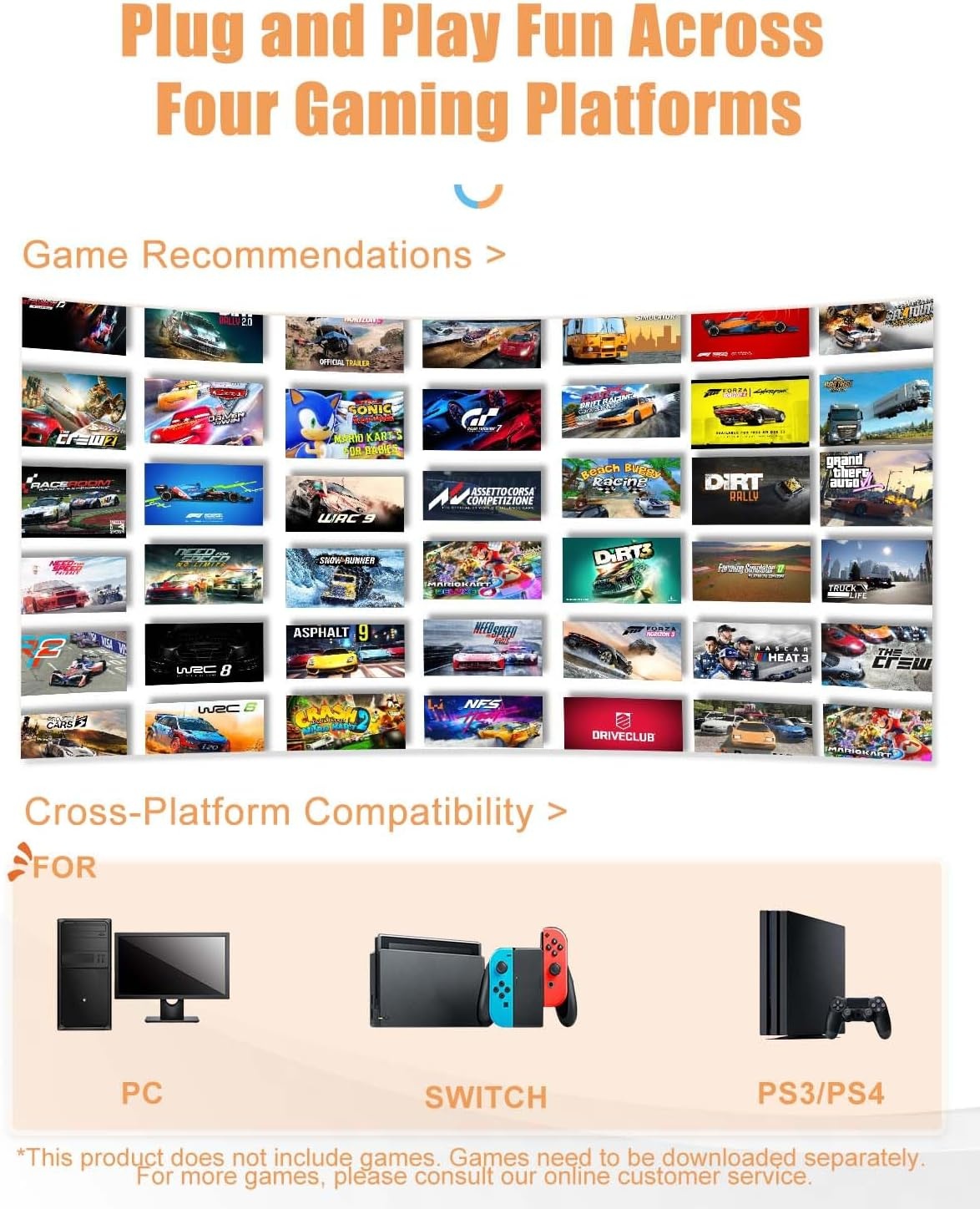 PXN V3 Pro Racing Stuurwiel met Pedalen - 180° Stuurhoek, Vibratie Feedback voor PS4, Xbox One, PC, Switch