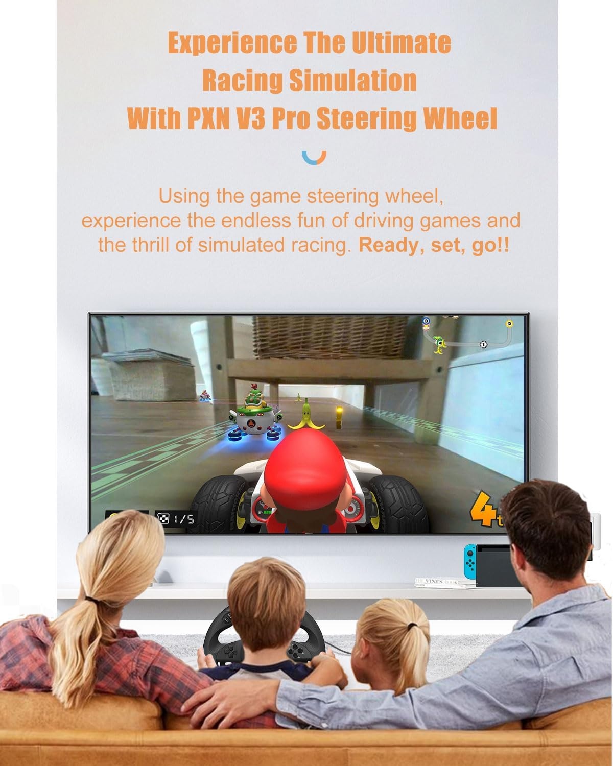 PXN V3 Pro Racing Stuurwiel met Pedalen - 180° Stuurhoek, Vibratie Feedback voor PS4, Xbox One, PC, Switch