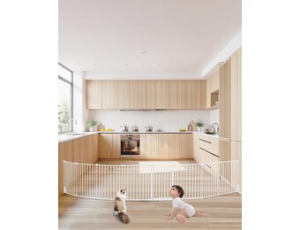 VEVOR Opvouwbare poort met 8 panelen voor kinderen, huisdieren, 711 mm hoog, 487,7 cm breed, kan tussen twee muren als omheining worden geïnstalleerd, wandbekers voor trappen en deuren, wit