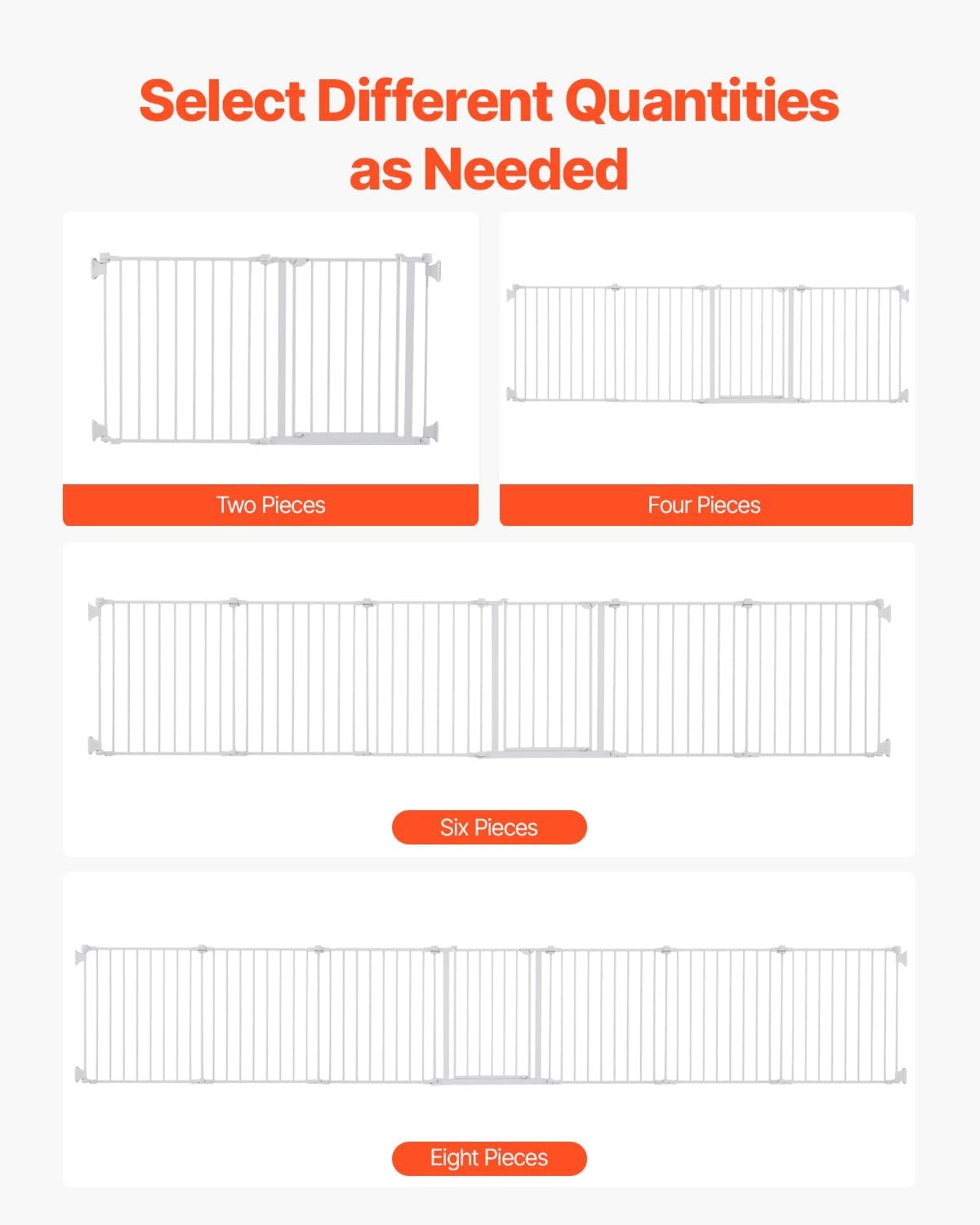 VEVOR Opvouwbare poort met 8 panelen voor kinderen, huisdieren, 711 mm hoog, 487,7 cm breed, kan tussen twee muren als omheining worden geïnstalleerd, wandbekers voor trappen en deuren, wit