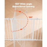 VEVOR Opvouwbare poort met 8 panelen voor kinderen, huisdieren, 711 mm hoog, 487,7 cm breed, kan tussen twee muren als omheining worden geïnstalleerd, wandbekers voor trappen en deuren, wit