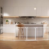 VEVOR Opvouwbare poort met 8 panelen voor kinderen, huisdieren, 711 mm hoog, 487,7 cm breed, kan tussen twee muren als omheining worden geïnstalleerd, wandbekers voor trappen en deuren, wit