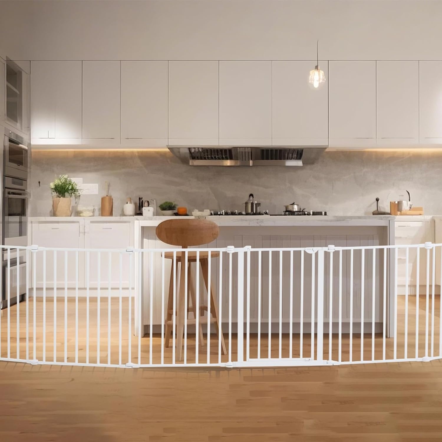 VEVOR Opvouwbare poort met 8 panelen voor kinderen, huisdieren, 711 mm hoog, 487,7 cm breed, kan tussen twee muren als omheining worden geïnstalleerd, wandbekers voor trappen en deuren, wit